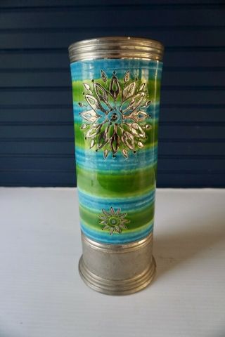 Aldo Londi Bitossi Rosenthal Netter Tall Vase Green Silver Rimini Blue Italy