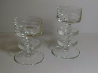 Vintage Wedgwood Glass Sheringham Pair Candle Holders - 2 & 1 Discs Candlesticks