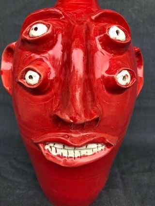 Red 4 - Eyed Face Jug,  By Randy Tobias Nc