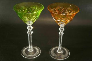 Vintage Crystal Colored Cut To Clear Czech Bohemian Wine Glass Set 2