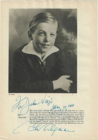 Ben Alexander Signed Vintage Page / Autographed 1960s