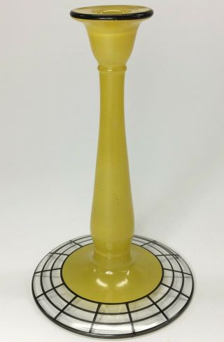 Vtg 1918 Westmoreland Glass Chas West Lattice Yellow Candlestick Candle Holder