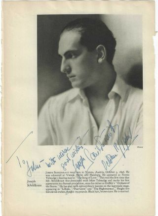 Joseph Schildkraut Signed Vintage Page Autographed