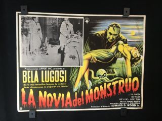 1955 Bride Of The Monster Bela Lugosi Authentic Mexican Lobby Card Art 16 " X12 "
