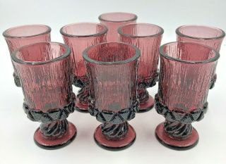 Ex Set (8) Vintage Fostoria Sorrento Plum Glass Goblets Purple 1972 - 74