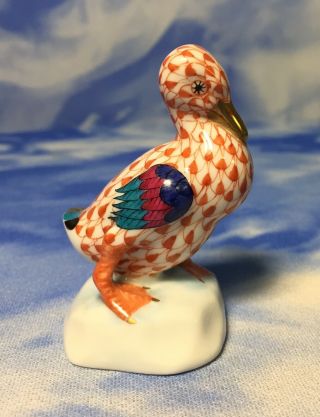 Adorable Herend Rust Fishnet “duck” Miniature Porcelain Bird Figurine 5022 Euc