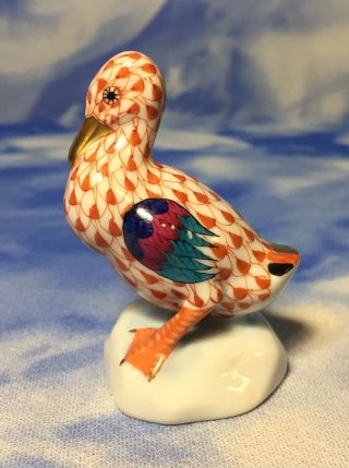 Adorable Herend Rust Fishnet “Duck” Miniature Porcelain Bird Figurine 5022 EUC 3