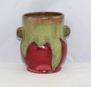 Vintage Weller " Turkis " Art Pottery 5 1/2 " Vase Red With Green Drip Glaze
