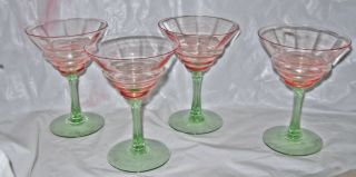 4 Watermelon (pink) & Green (glows In Black Light) Glass Stemware/glasses