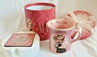 Marilyn Monroe Gift Set Coffee Cup & Coaster Pink I Just Want To Be Wonderful 4 "