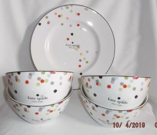 Kate Spade Lenox Market Street Dots 4 Soup / Cereal Bowls & 1 Accent Plate Nwt