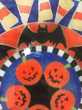 Large Peggy Karr Fuse Glass 12 1/2” Deep Square Plate Halloween Pumpkins Bats 3