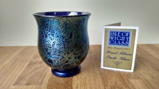 Stunning Isle Of Wight Studio Glass Iridescent Tulip Shaped Blue Vase