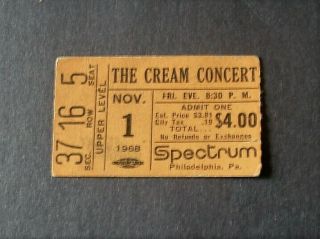 Cream Concert Ticket Stub Spectrum 1968 Fillmore Era Clapton Baker