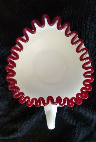 Fenton Ruby Red Crest Handled Relish Heart Candy Dish Milk Glass Ruffle 5