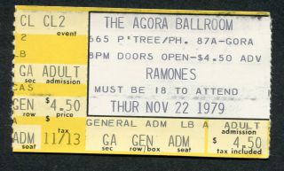 1979 The Ramones Concert Ticket Stub Agora Ballroom Atlanta End Of The Century