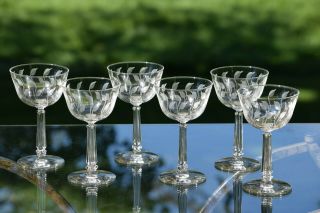 Vintage Etched Cocktail Glasses,  Set Of 6,  Wedding Toasting Champagne Coupes