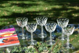 Vintage Etched Cocktail Glasses,  Set of 6,  Wedding Toasting Champagne Coupes 2