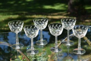 Vintage Etched Cocktail Glasses,  Set of 6,  Wedding Toasting Champagne Coupes 6