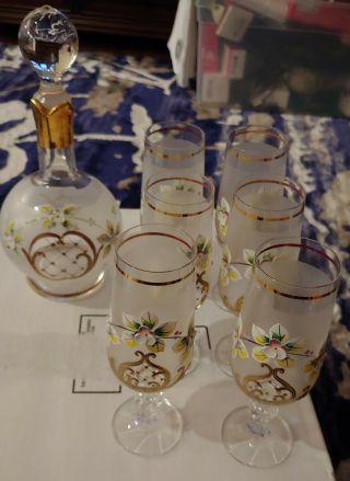 Czech Republic Hand Made Bohemia Crystal Decanter W/wine Glasses Goblets