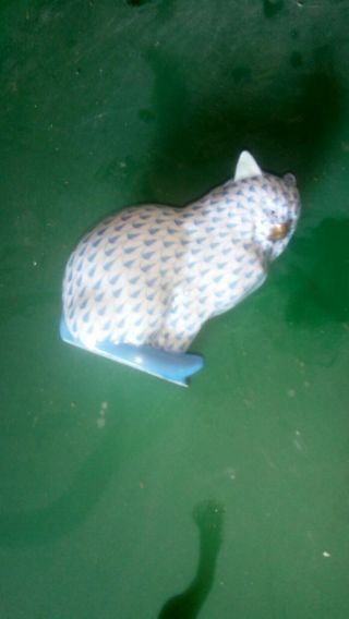 Herend Porcelain Cat Figurine Blue And Gold Hand Painted