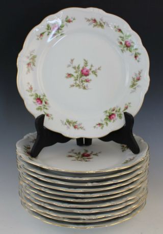 12 Pc Johann Haviland Bavaria Moss Rose German Porcelain Dinner Plate Set