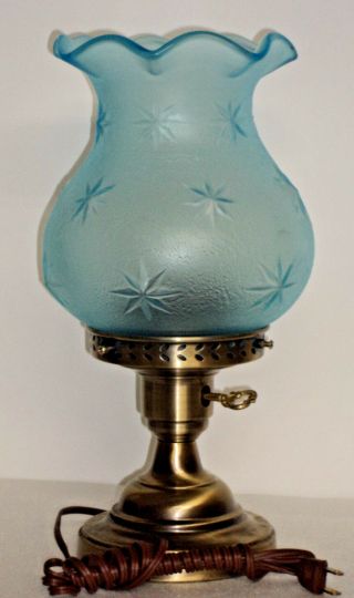 Fenton For L G Wright Blue Mist Stipple Star Crimped Ball Lamp