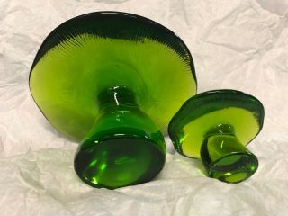 Vintage Viking Glass Set Of 2 Green Glass Mushrooms 4 ",  2 3/8 ",