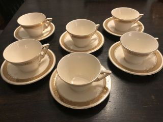 Burleigh Ware Zenith Art Deco 1930s England Set Of 6 Cups And Saucers Gold Cream