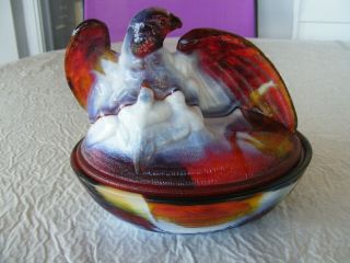 Rare Westmoreland Eagle On A Nest End Of Day Swirl Slag Glass - Multi Colors