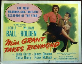 Lucille Ball William Holden 1940s Lobby Title Card Miss Grant