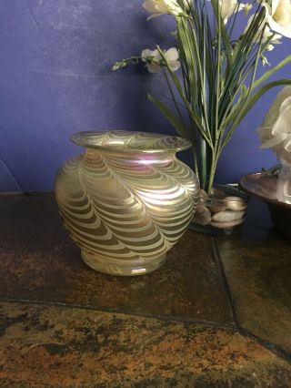 Robert Held Studio Art Glass Iridescent Gold Aurene Bulbous Vase