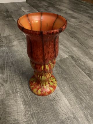 Vintage Czechoslovakia Art Glass Vase Orange,  Yellow Black