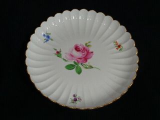 Antique Meissen Porcelain Pink Rose Fluted Shallow Bowl