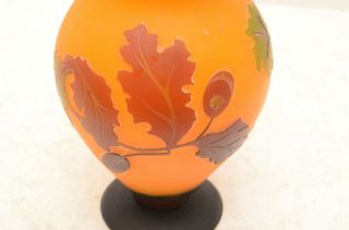 Vintage art nouveau Cameo Art Glass Vase with Flowers orange black 2
