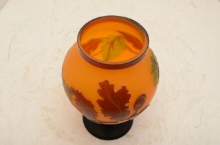 Vintage art nouveau Cameo Art Glass Vase with Flowers orange black 3