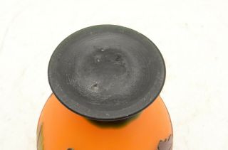 Vintage art nouveau Cameo Art Glass Vase with Flowers orange black 6