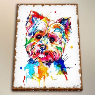 Watercolor Painting Canvas Art Print Colorful Yorkshire Terrier Home Decor 24x32