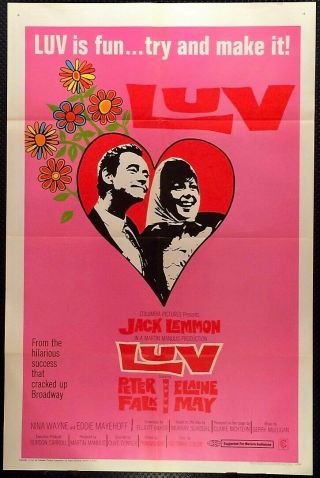 Luv 1967 27 " X 41 " One Sheet Movie Poster Very Good Cond - Jack Lemmon
