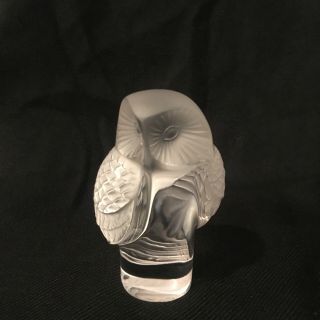 Signed Lalique Crystal Owl (chouette) Clear Frosted Figurine
