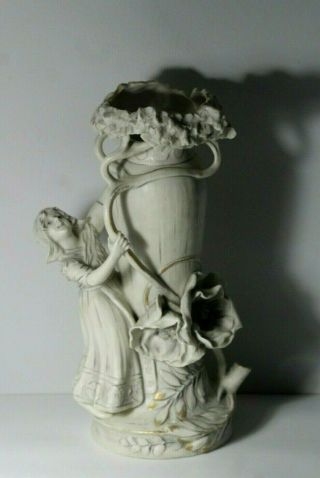 Antique C.  1900 Art Nouveau Royal Dux Porcelain Maiden Girl Floral Anemone Vase