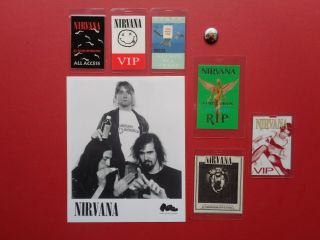 Nirvana,  8x10 B/w Promo Photo,  6 Backstage Passes,  Steel Pin,  Rare Items