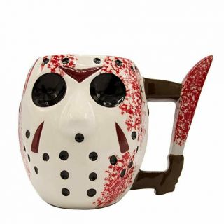 Friday The 13th Jason Voorhees Mask With Knife Ceramic Sculpted Mug 20oz.