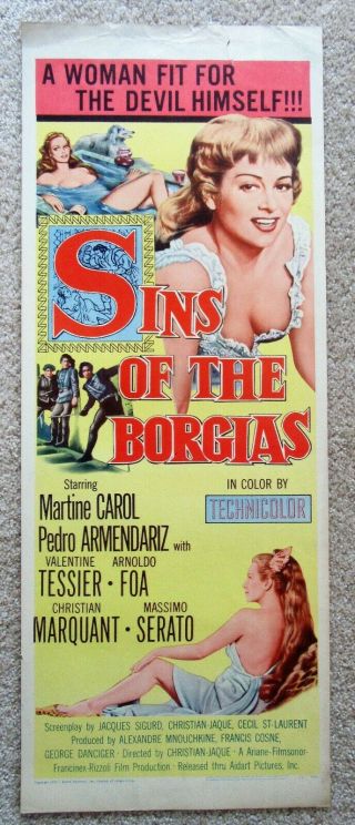 Sins Of The Borgias 1955 Insrt Movie Poster Rld Martine Carol Ex
