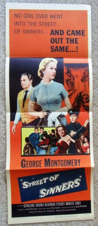 Street Of Sinners 1957 Insrt Movie Poster Fld George Montgomery Ex