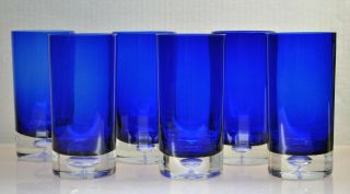Set Of (6) Vintage " Block - Stockholm " Cobalt Blue Hand Blown Tumblers Glasses