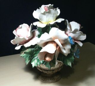 Vintage Capodimonte Large Rose Centerpiece Flower Vase W/ Maker 