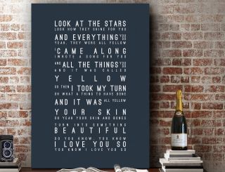 Coldplay Yellow | Poster Wall Art Song Lyrics Typography Print | Canvas Gift