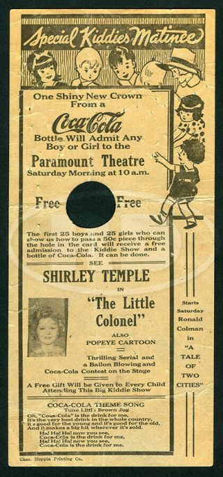 1935 Unusual Shirley Temple Coca - Cola Kiddie Matinee Theater Promo Contest Flyer