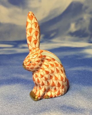 Herend Rust Fishnet “miniature Rabbit,  One Ear Up” Mini Bunny Figurine 5338 Euc